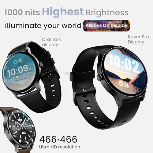GOBOULT Newly Launched Rover Pro 1.43'' AMOLED, Free Straps, Bluetooth Calling, IP68, Zinc Alloy Frame, 1000 Nits Brightness, AI Voice Assistant, SpO2, 120+ Sports Mode Smartwatch (Pure Black)