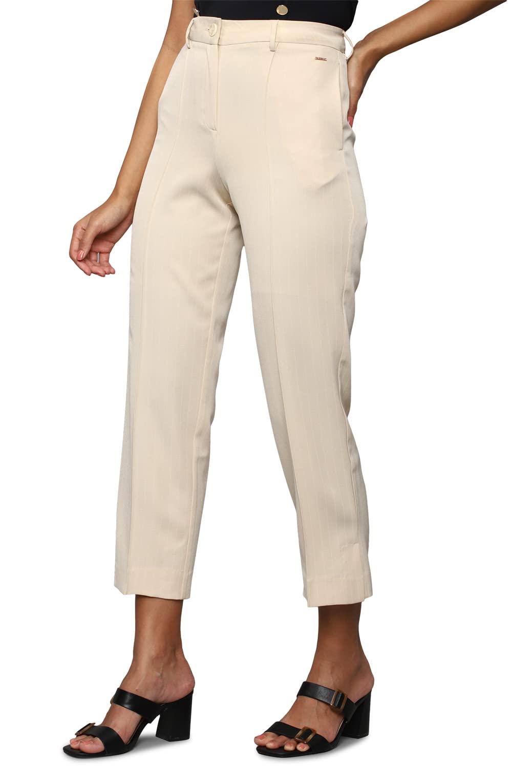 Light Yellow Solid Ankle-Length Business Casual Women Regular Fit Trousers  - Selling Fast at Pantaloons.com