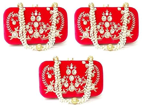 DUCHESS Women's Embroidered Red Box Clutch (Pack of 3)
