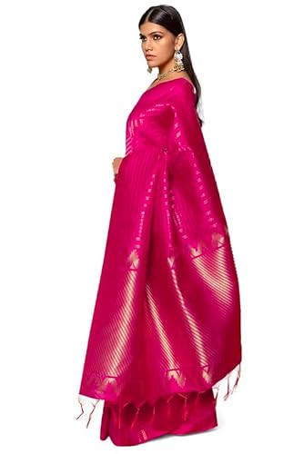 Soch Womens Fuchsia Tussar Zari Woven Saree with Tasselled Border