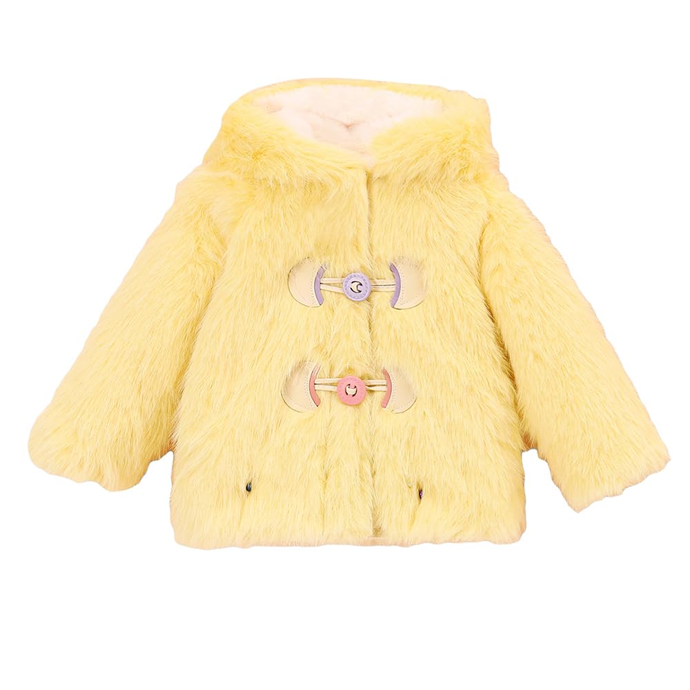 Hopscotch Girls Yellow Full Sleeves Fuzzy Toggle Puffer Jacket For Ages (12-18 Months)