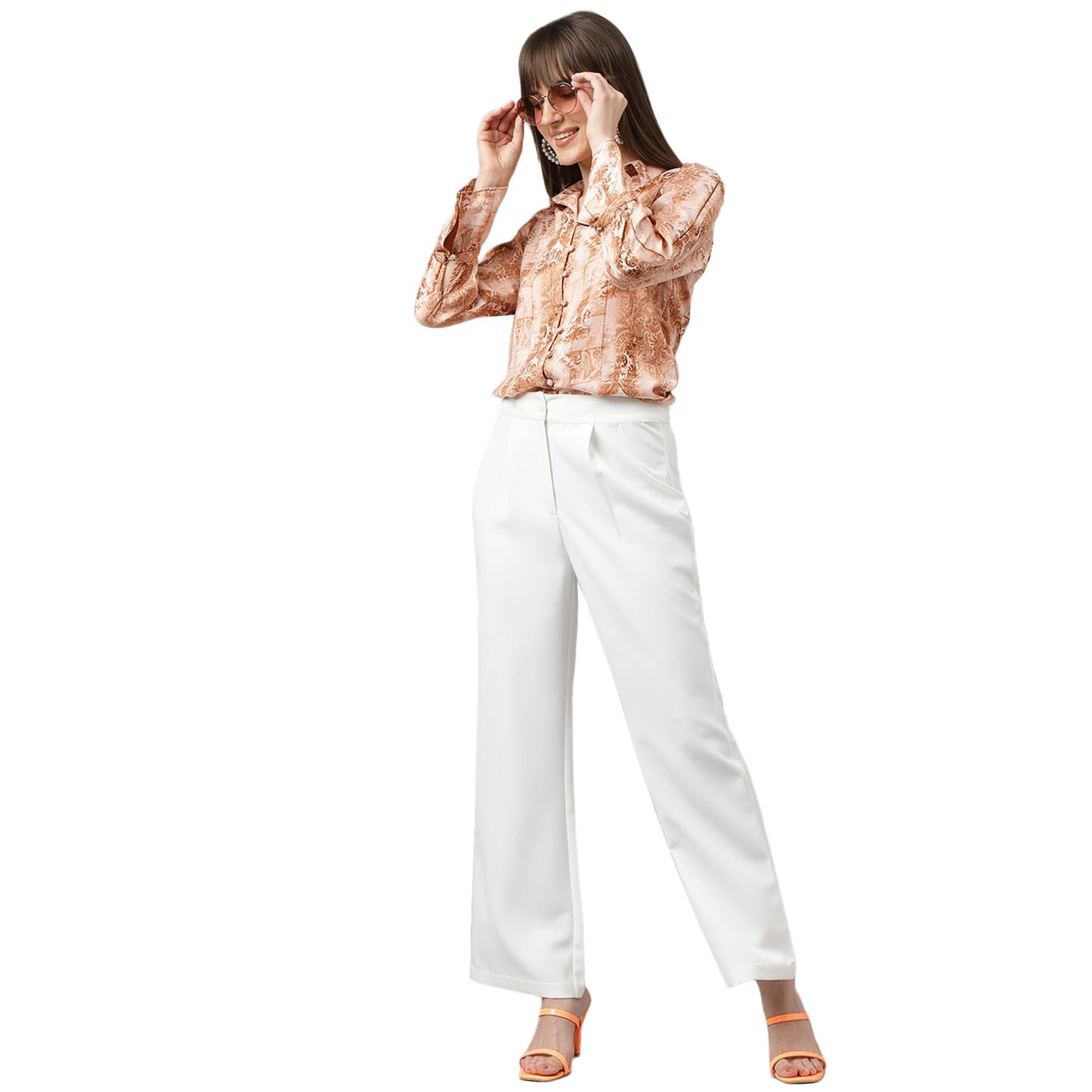 Latin Quarters Women Brown Full Sleeve Spread Collar Printed Shirt for Casual Wear_L