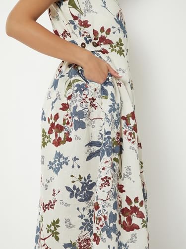 Max Kalki x Max Women Printed Midi Dress (Beige_XL)