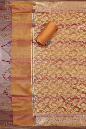 BIBA Women Mustard Banarasi Chanderi Banarasi Print Unstitched Suit Set_FREE SIZE