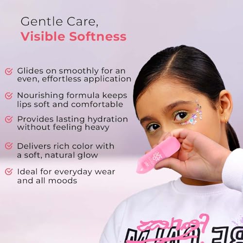 Whimsy Beauty Strawberry Swipe Lipstick for Kids and Pre-Teens | Creamy Lip Colour with Smooth Glide Finish | Long Lasting Moist Look | 4 to 16 Years | Organic, Natural, Chemical Free | 4 gms