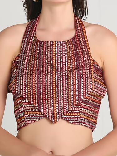 ANTHARI DESIGNER Women's Silk Sleeveless Indian Ethnic Designer Fancy Stitched Readymade Saree Blouse for Women Lehenga Choli Maroon