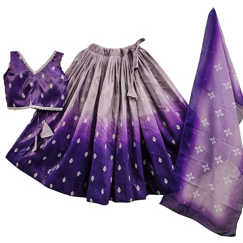 Tejam Kids Girls Latest Tie-Dye Printed Stylish Sleeveless Crop Top With Flared Lehenga Set- Fancy Lehenga Choli For Girls 2 To 8 Years (Jambli, 2-3 Years)