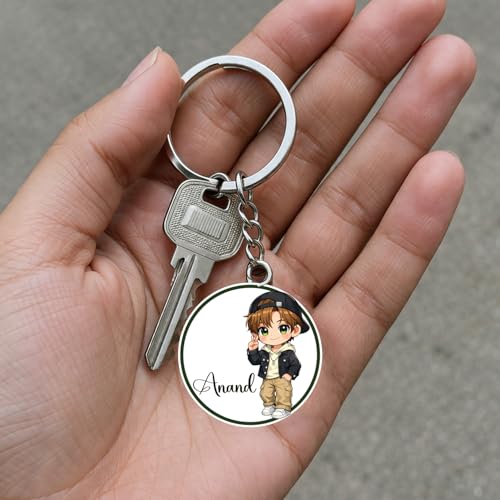 GIFTMEBAZAR Personalized Boy Cartoon Keychain | Cute Anime Keyring Unique Gift for Kids, Boys & Teens – School Bags & Home Keys | Birthday Return Gift For Boys