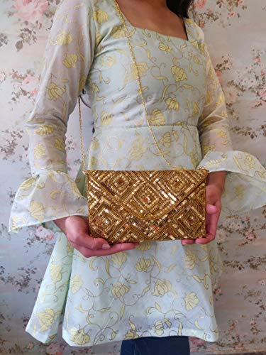 DUCHESS Women's Hand Embroidered Envelope Clutch -Bridal Ethnic Traditional Casual Purse/Clutch/Handbag (23 L x 2.5 W x 13H cm)