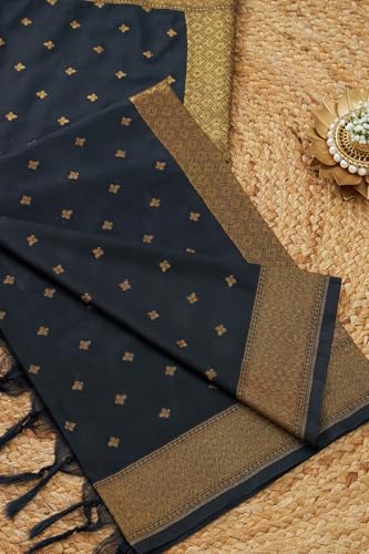 Soch Womens Black Silk Blend Woven Design Dupatta With Zari Woven