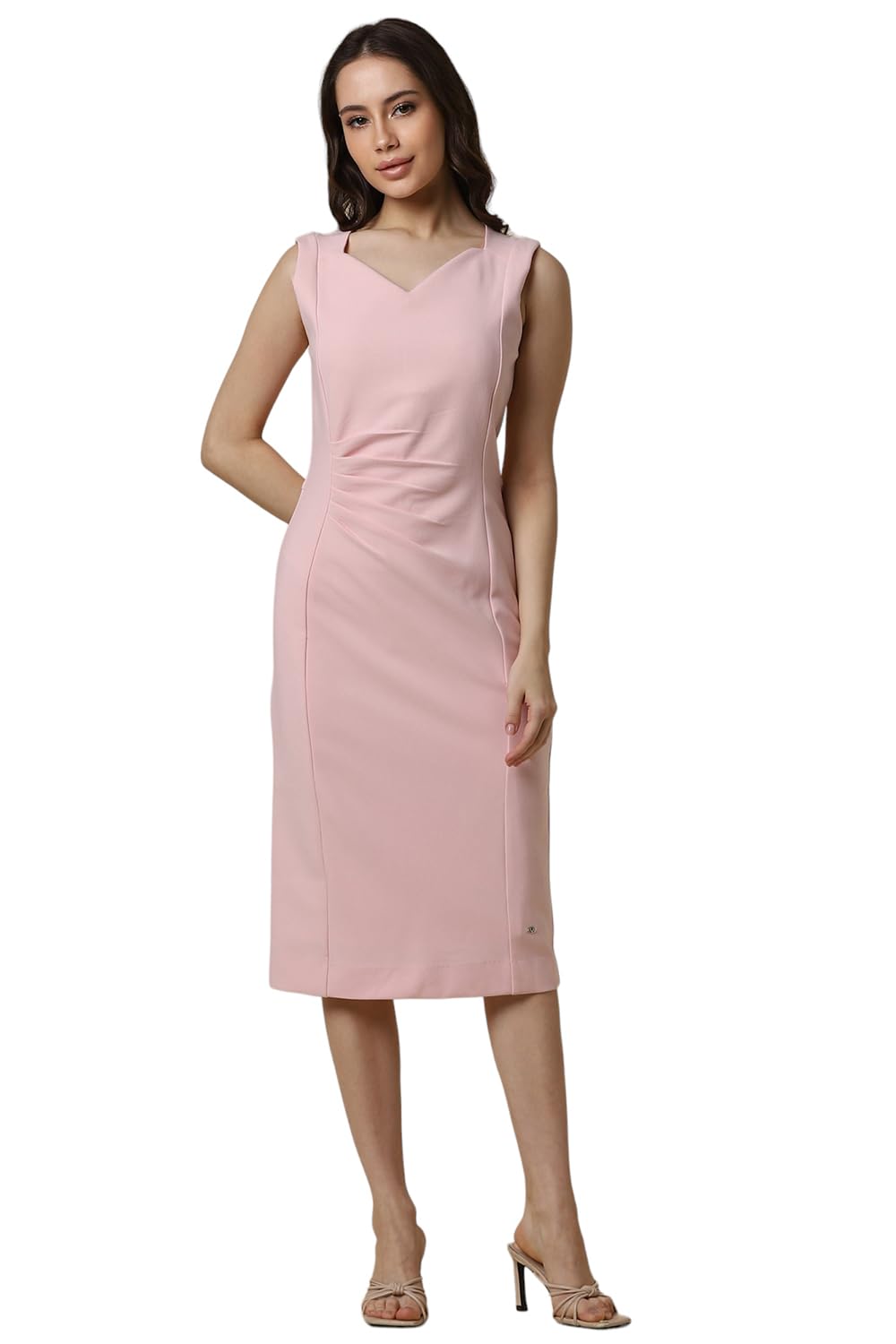 Allen Solly Women's Polyester Shift Calf Length Dress (AHDRWRGFI18572_Pink