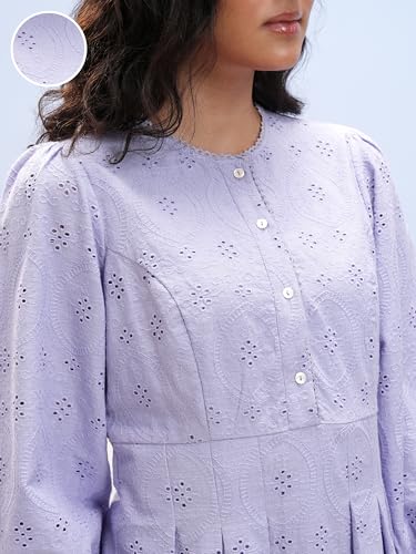 Vishudh Women Long Sleeve Round Neck Dress VVa1000084 Purple M