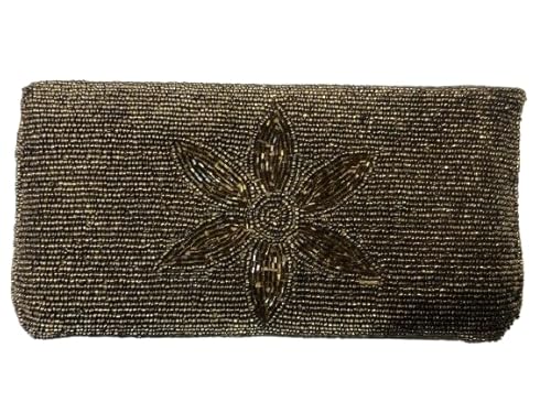 OLL OO LA LA BEAUTY Womens Handcrafted Beaded Clutch Purse, 25 Cm X 15 Cm, Golden Brown Color