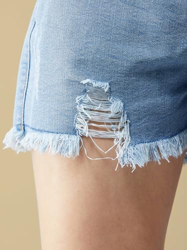 Miss Chase Women's Relaxed Fit Highly Distressed Mid Rise Ripped Denim Shorts (MCAW25DEN62-73-AAK-36, Vyntra Blue, 36)