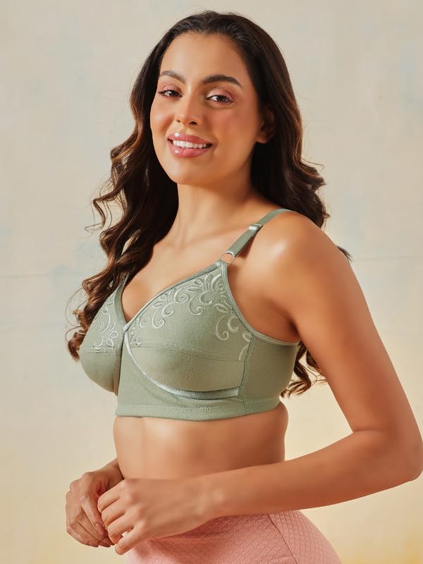Clovia Women's Cotton Non-Padded Non-Wired Full Coverage Bra (BR2423P11_32B_Green)