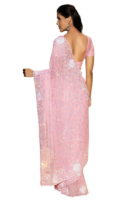 Soch Womens Pink Georgette Saree With Sequins Work