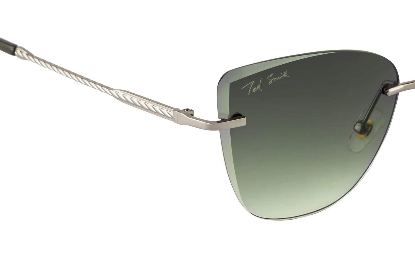 Ted Smith Women's UV Protection Green Graded Lens Gunmetal Cat Eye Sunglasses