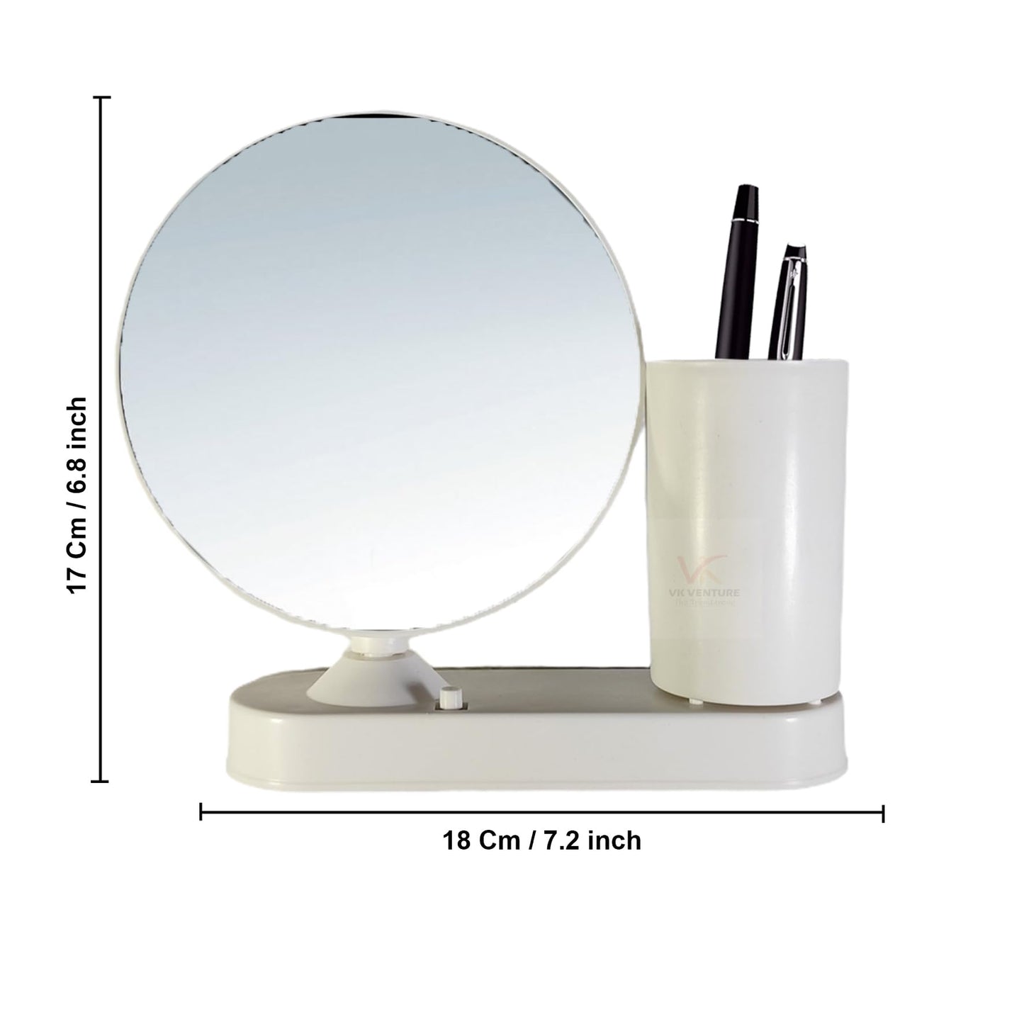 VK VENTURE Plastic Customized Round LED Magic Mirror Photo Frame Tabletop with Pen Stand Personalized LED Light Picture Frame for Desk Gifts (warm white Light Round Shaped) 18 x 18 cm