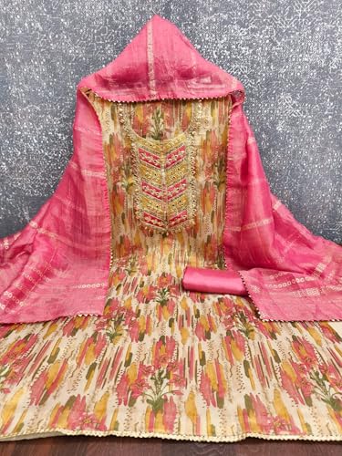 Leeli Peeri Designer Women's Simmer Silk Embroidery Work Unstitched Salwar Suit Dress Material 1256PDM2