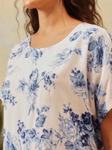 Clovia Women's Rayon Floral Print Top & Shorts Set (LS0533J18_White_S)