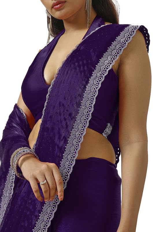 Soch Womens Purple Tissue Saree With Stone Work