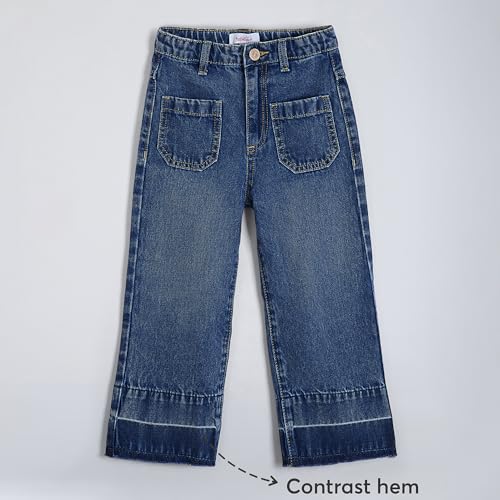 Hopscotch Girls Blue Retro Contrast Hem Denim Jeans for Ages (4-5 Years)