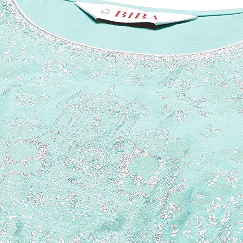 BIBA WOMEN PRINTED FITTED SALWAR KURTA DUPATTA(SKDSHWETH S7820_TURQUOISE_34)
