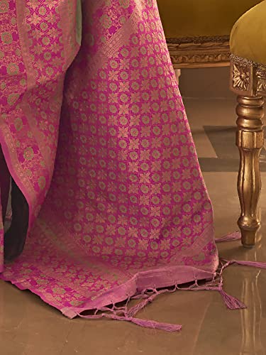 AKHILAM Women's Banarasi Silk Blend Woven Design Saree With Unstitched Blouse Piece (Green_KMSRA11006_RB)