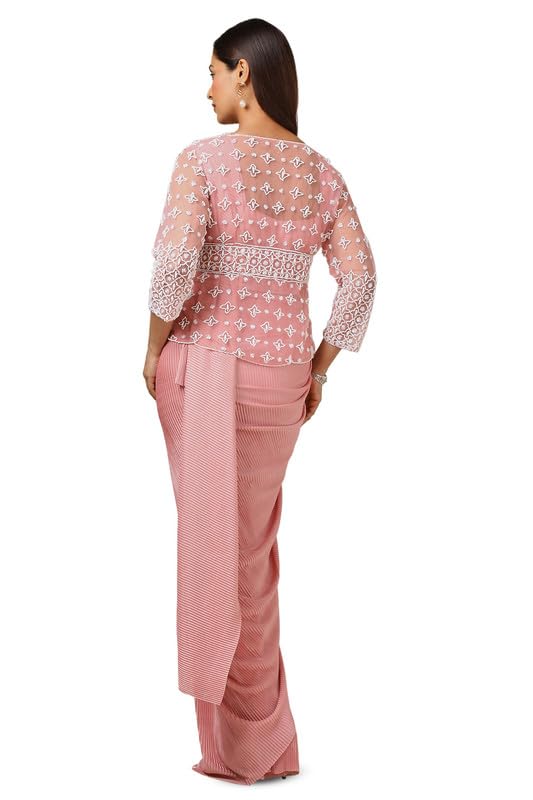 Soch Womens Peach Satin Embellished Ready-To-Wear Saree With Jacket