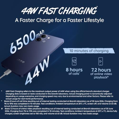 iQOO Z11 Lite 44W 5G (Midnight Blue, 6GB RAM, 128GB Storage) | 6500mAh Battery with 44W Fast Charging* | Dimensity 6300 with 579k+ AnTuTu Score* | OriginOS 6.0 with AI Creation* & Private Space*