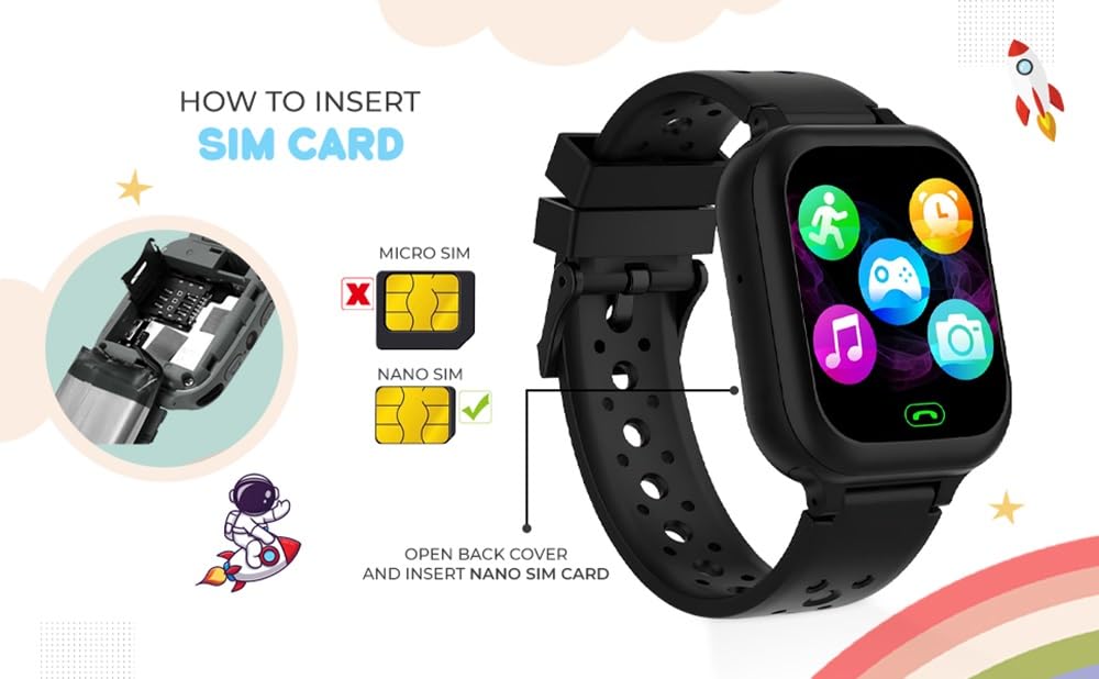 GameSir Q15 Kids Smart Watch 1.44" TFT Display 3G / 4G SIM Support, Learning & Gaming Apps, Gifting Watch, Water Rasistance, GPS Tracking, Smartwatch for Boys & Girls (Black)