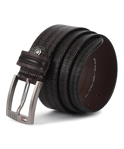 GIL Men's Casual Leather Belt 40 mm,3d Embossed Stylish Belt for Men, Branded Pin Buckle, Jeans Belt-Durable, and Perfectly Crafted for a Comfortable Fit, Wrinkle free leather (Brown, 34) 40mm