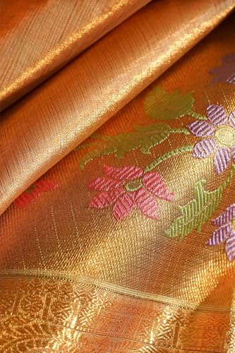 Taneira Women Gold Woven Pure Organza Tissue Kanjivaram Saree With Unstitched Blouse Piece (SHH07J00065-Gold)
