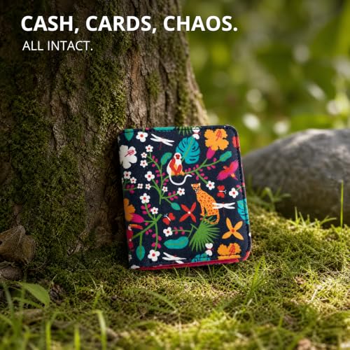 Chumbak Women’s Wallet – Madagascar Tales Collection, Vegan Leather Rectangle Wallet with Button Lock, Zipper Coin Section & Card Slots – Blue Purse