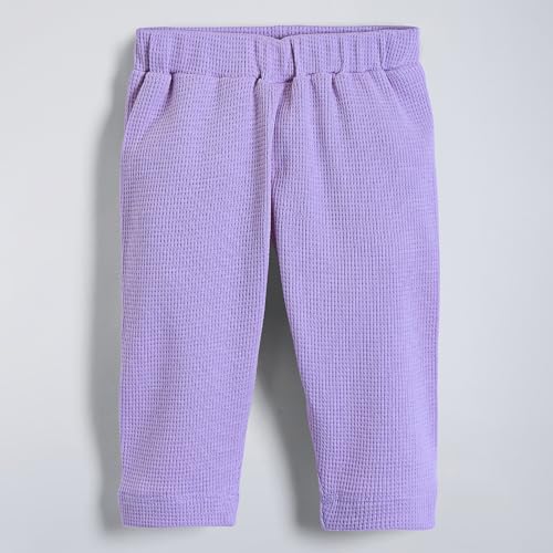 Hopscotch Unisex Full Sleeves Purple 2-Pc Textured Wrap Style Cotton Pajama Set (0-3 Months)