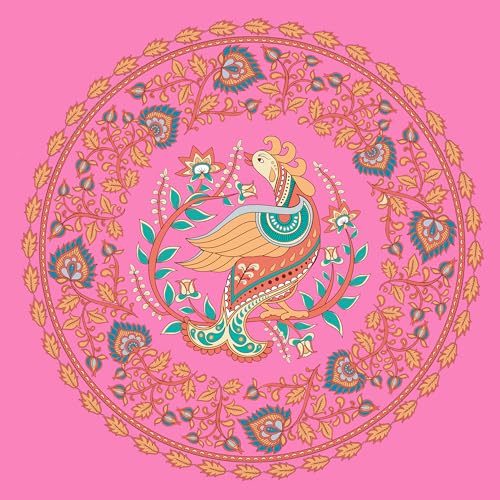 Women Cotton Half Sleeve Round Neck Slim Fit T-Shirt with Kalamkari Art Printed Peacock Design T-Shirt (in, Alpha, 2XL, Pink)