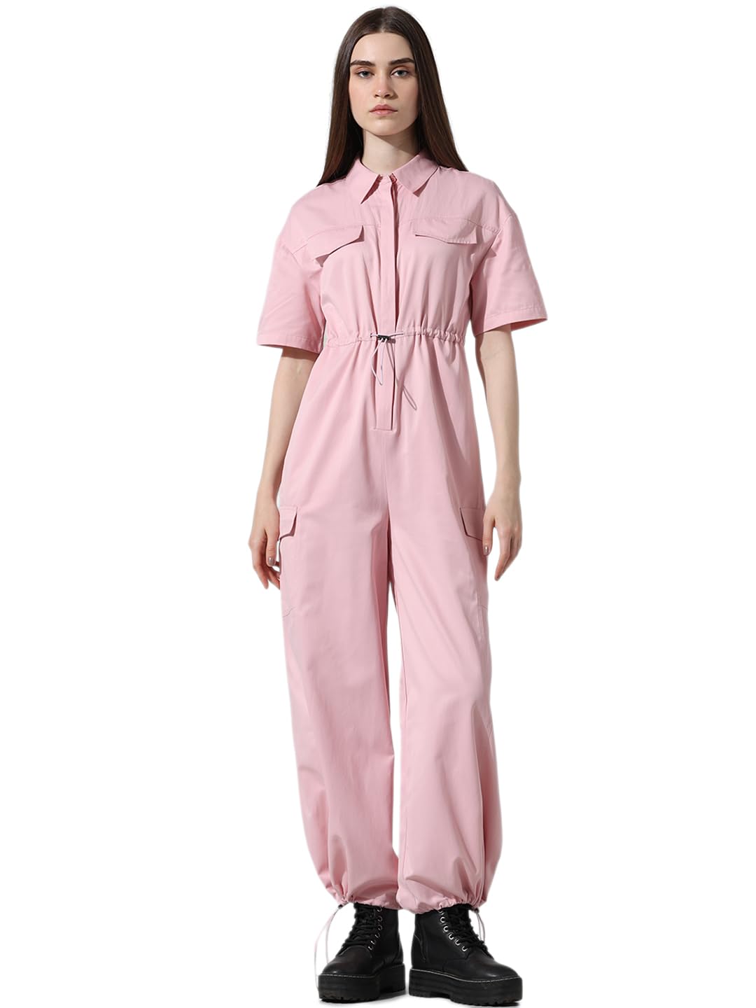 ONLY Women Solid Polyester Pink Jumpsuit