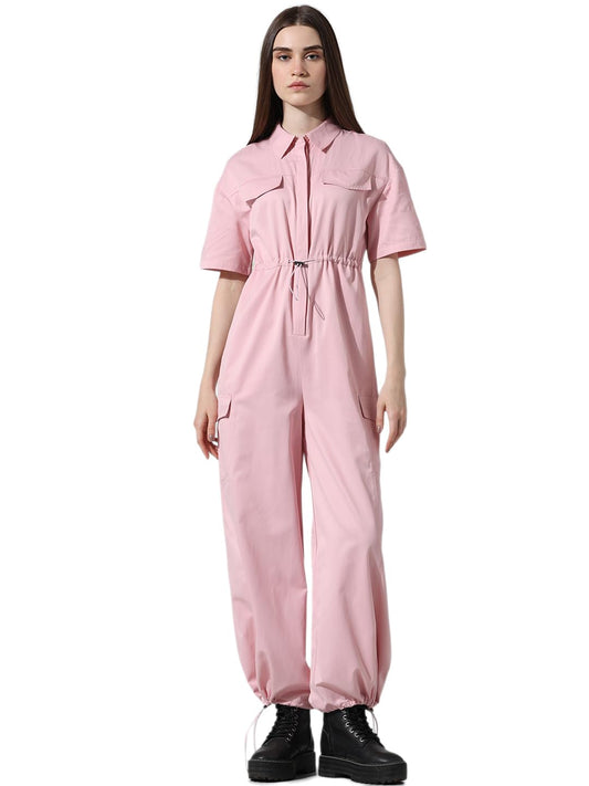 ONLY Women Solid Polyester Pink Jumpsuit