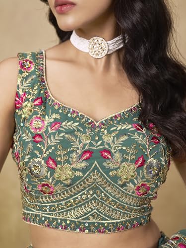 Zeel Clothing Women's Sequins and Thread Embroidered Work Georgette Lehenga Choli With Dupatta (5134-Women-Lehenga-Choli-Latest; Free size) (Blue)