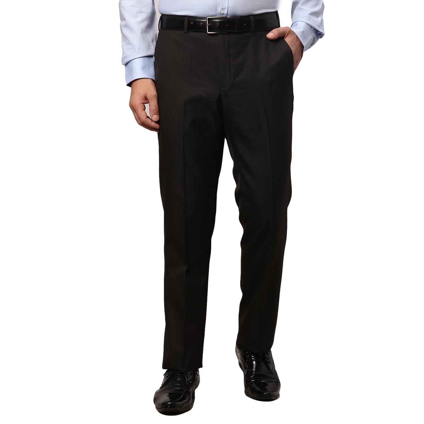 Park Avenue Men's Smart Fit Polyester Viscose Blend Solid Pattern Dark Brown Flat Front Formal Trouser