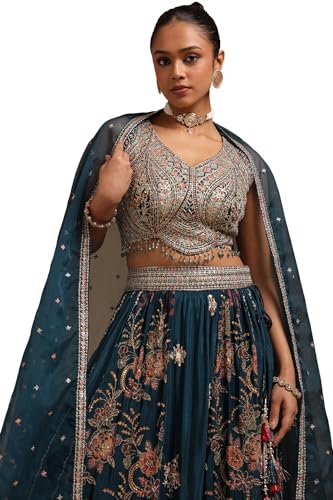 Soch Women's Chinon Lehenga Choli (OWA4CD21238_Teal Green_XL)