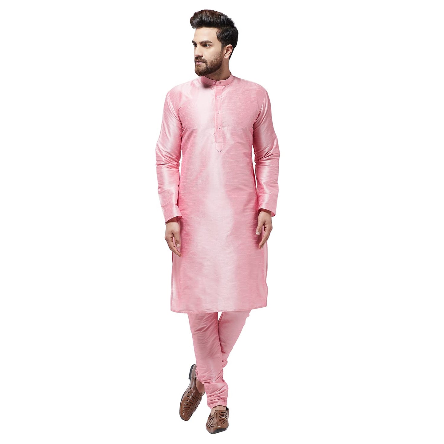 SOJANYA (Since 1958 Men's Silk Blend Pink Kurta & Churidaar Pyjama Set Size 42