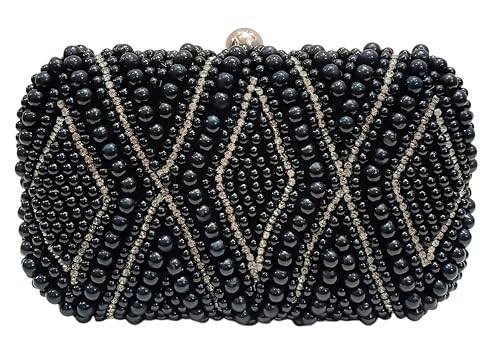 Amerie Fashions Women's Embroidered Beaded Clutch Purse for Party Wedding (Black)