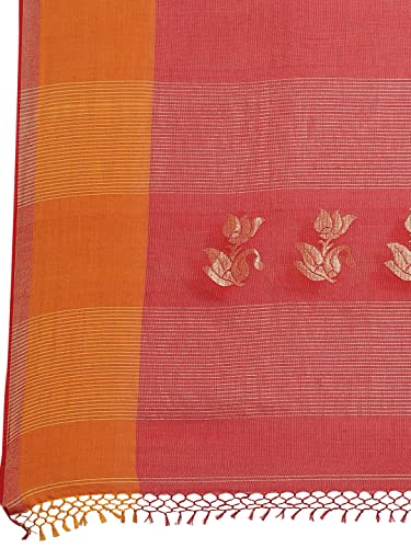 Aditri Women's Handloom Khadi Cotton Saree with Running Blouse (Multicolored)