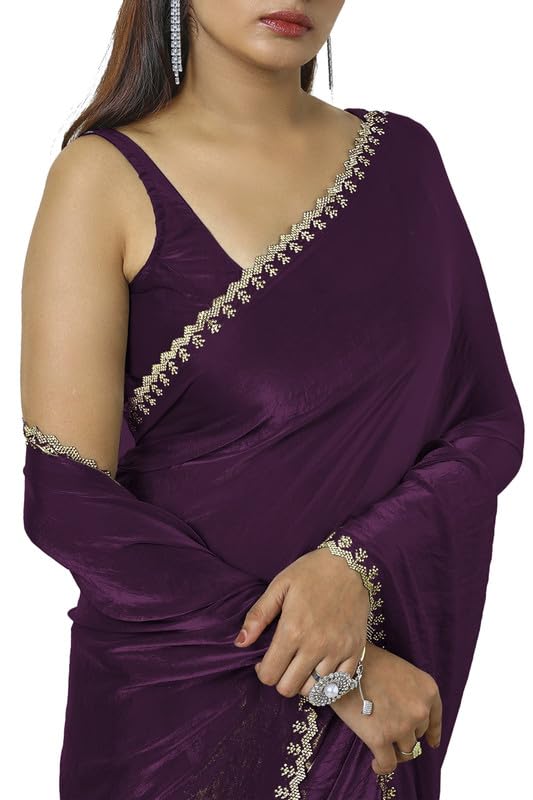 Soch Womens Wine Tissue Saree With Stone Work