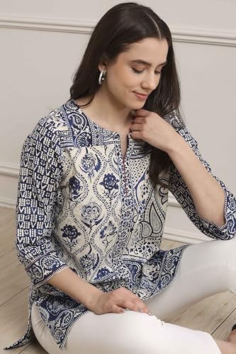 Biba Women Indigo Cotton Straight Kurta_46