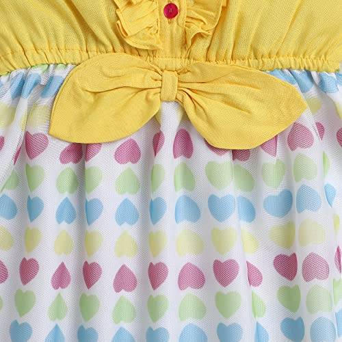 Hopscotch Girls Cotton Geometric Cotton A-Line Knee Length Casual Dresses In Yellow Color For Ages 3-4 Years (HSP-3681748)