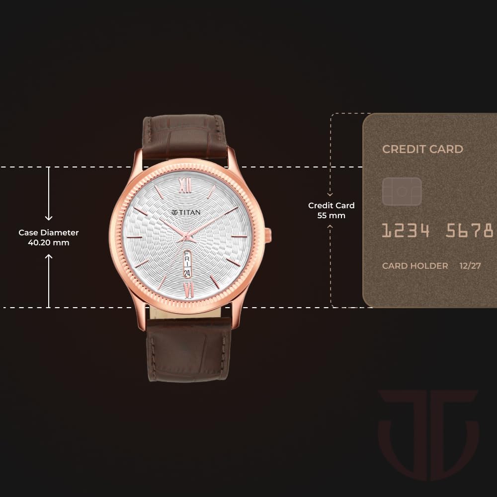 Titan Quartz Analog With Day & Date White Dial Brown Leather Strap Watch for Men - NT1824WL02