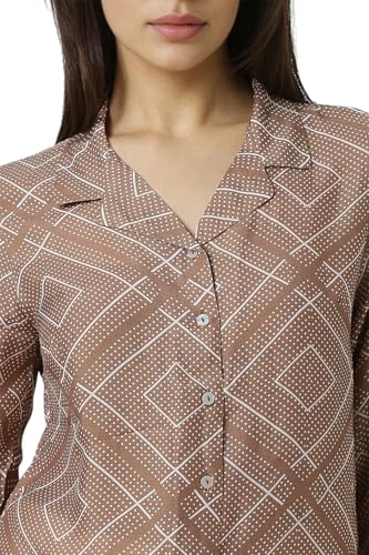 Women Brown Print Long Sleeves Formal Shirt