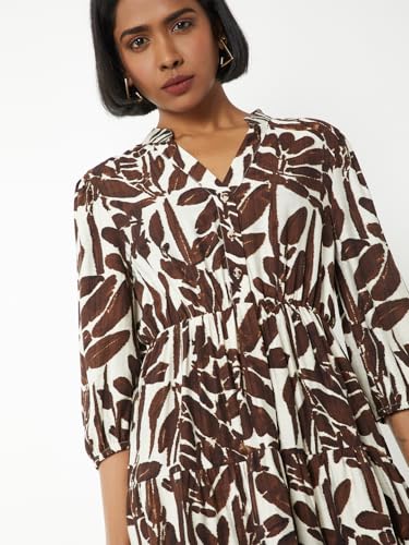 Max Women Printed Tiered Dress(Brown_XXL)